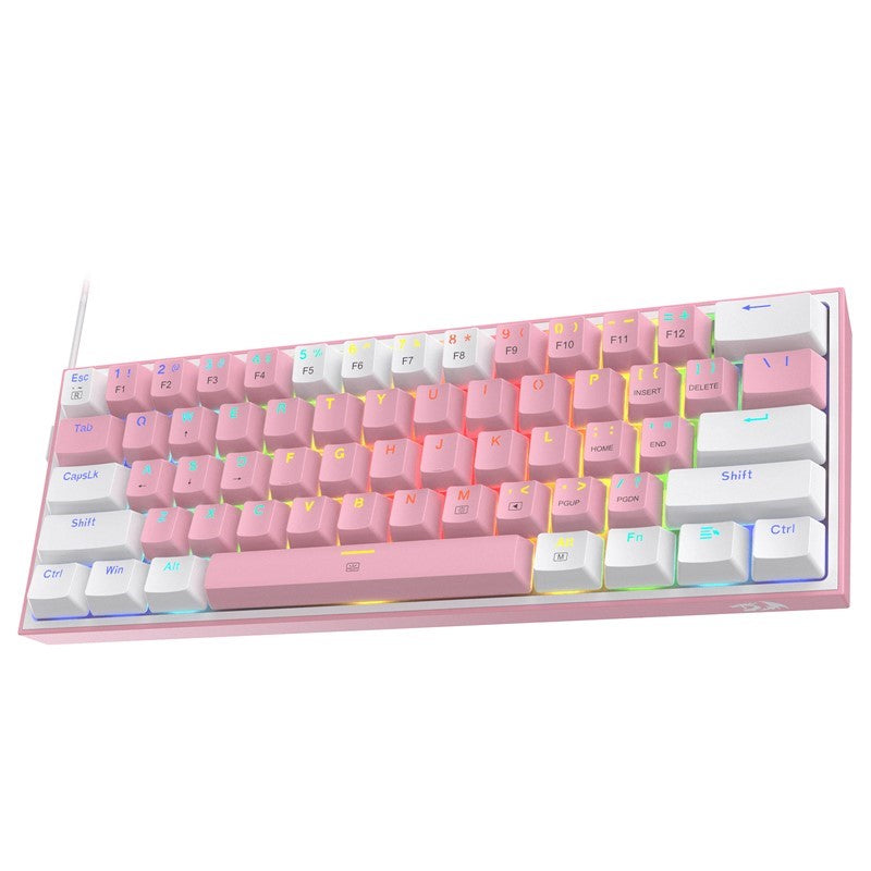 Redragon K617 Fizz 61 Keys Wired RGB Gaming Keyboard (Blue Switch) - White/Pink - Open Box