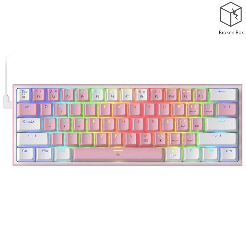Redragon K617 Fizz 61 Keys Wired RGB Gaming Keyboard (Blue Switch) - White/Pink - Open Box