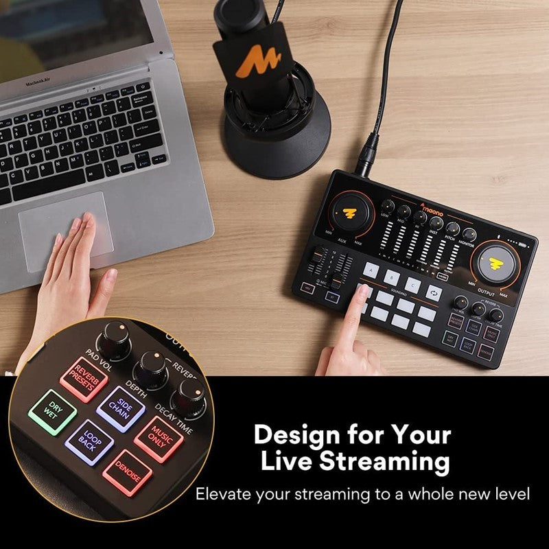 Maonocaster AME2A All-In-One Podcast Equipment Audio Interface Bundle with XLR Condenser Microphone for Recording, Streaming, Voice Over, Youtube, PC, Guitar - Black - Open Box
