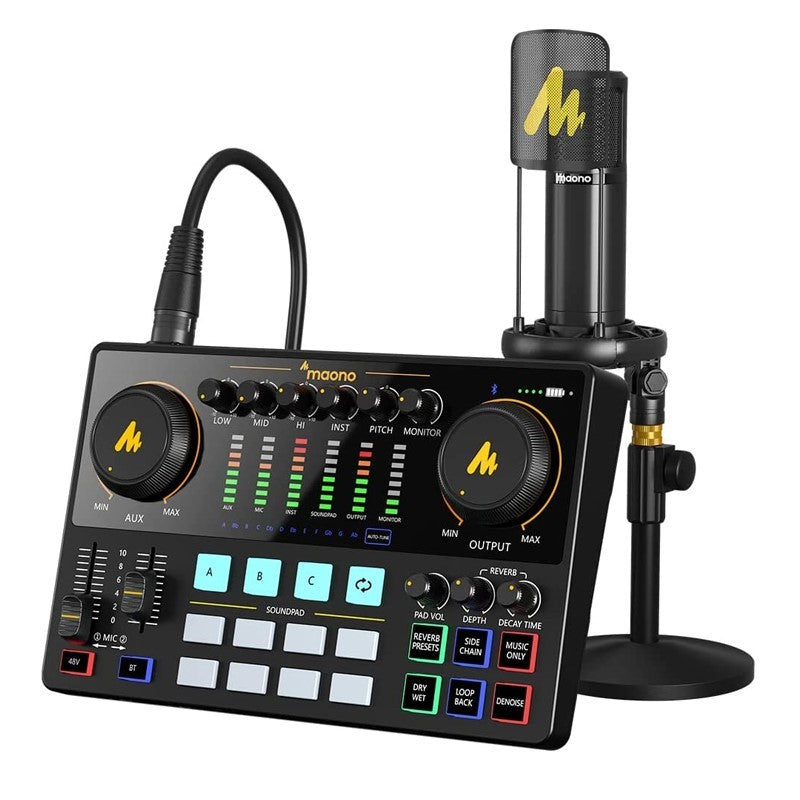 Maonocaster AME2A All-In-One Podcast Equipment Audio Interface Bundle with XLR Condenser Microphone for Recording, Streaming, Voice Over, Youtube, PC, Guitar - Black - Open Box