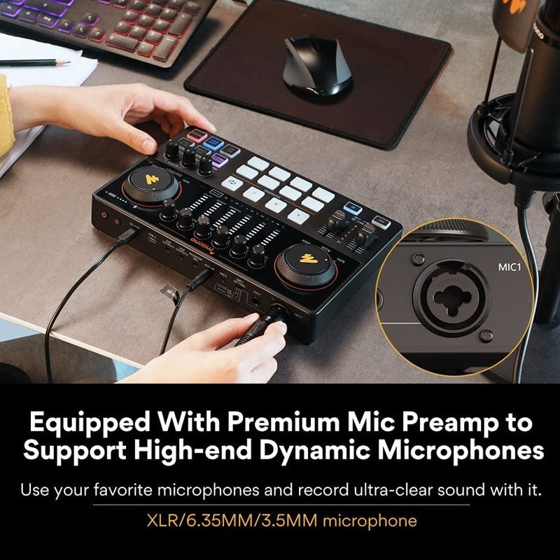 Maonocaster AME2A All-In-One Podcast Equipment Audio Interface Bundle with XLR Condenser Microphone for Recording, Streaming, Voice Over, Youtube, PC, Guitar - Black - Open Box