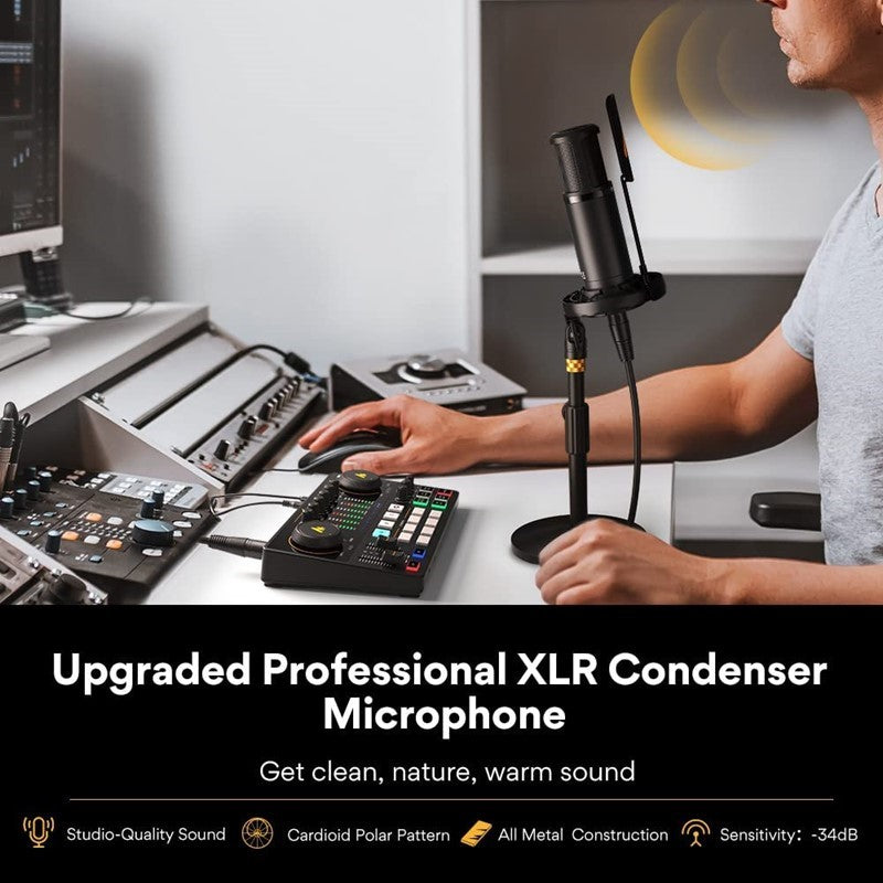 Maonocaster AME2A All-In-One Podcast Equipment Audio Interface Bundle with XLR Condenser Microphone for Recording, Streaming, Voice Over, Youtube, PC, Guitar - Black - Open Box