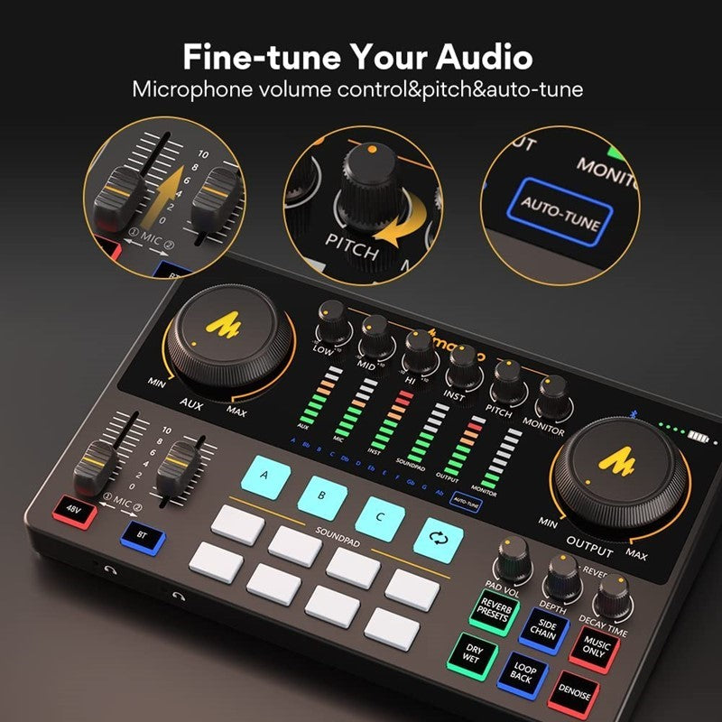 Maonocaster AME2A All-In-One Podcast Equipment Audio Interface Bundle with XLR Condenser Microphone for Recording, Streaming, Voice Over, Youtube, PC, Guitar - Black - Open Box