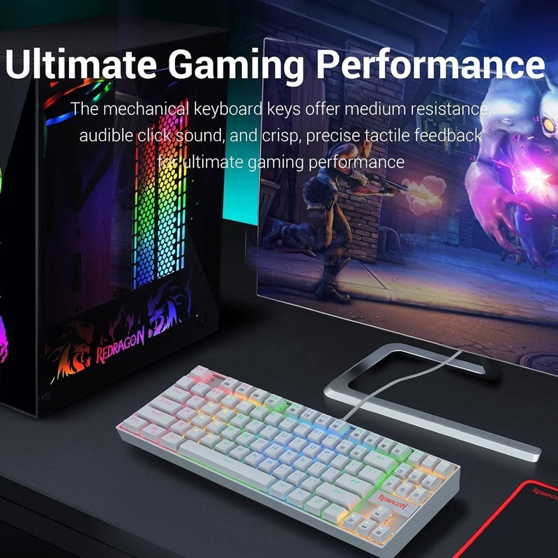 Redragon KUMARA Mechanical Wired Mechanical Gaming Keyboard (Red Switch) - White - Open Box