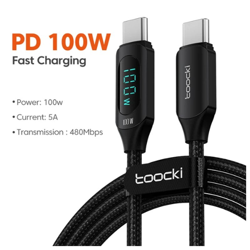 Gadgeton 100W  Type-C To Type-C Cable Fast Charging , 1 M, Black