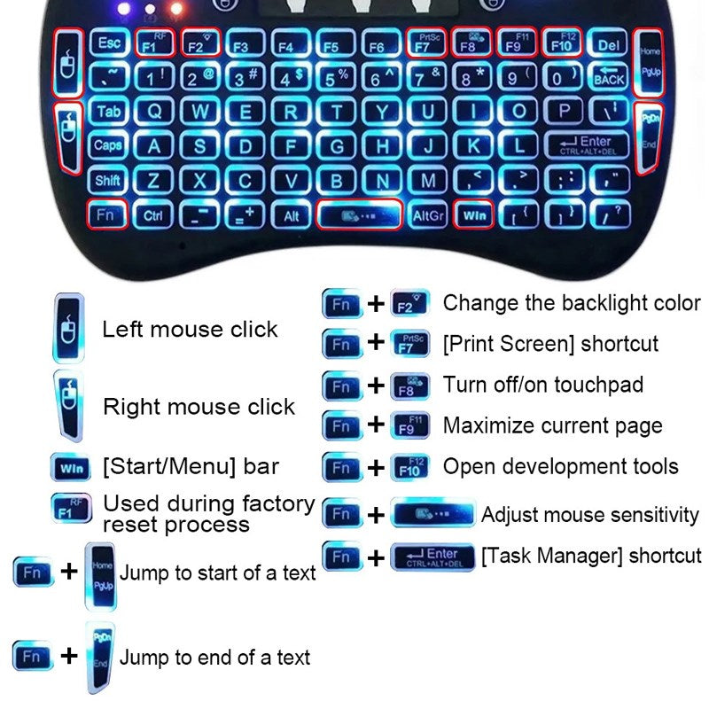 Rechargeable Bluetooth Mini Handheld Backlit Keyboard and Air Mouse Touchpad for Android TV box & Laptops - Black