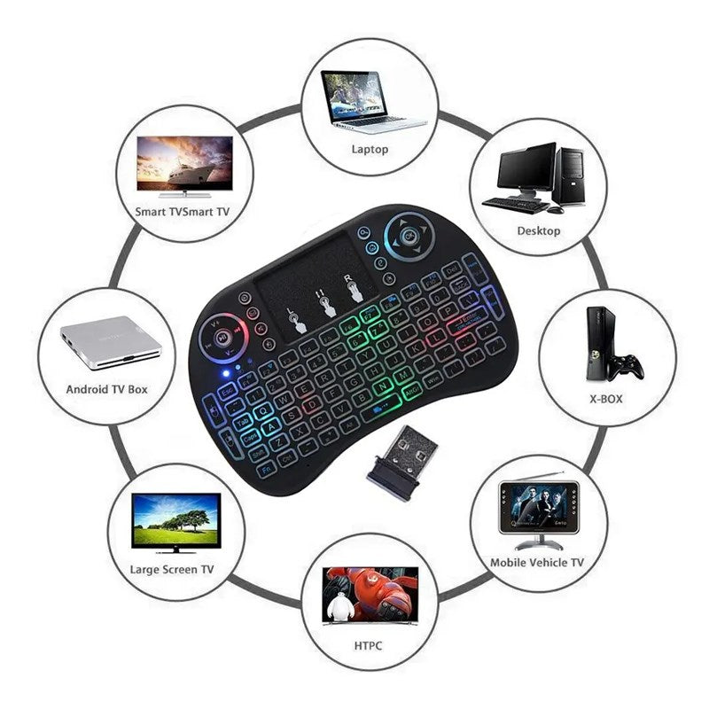 Rechargeable Bluetooth Mini Handheld Backlit Keyboard and Air Mouse Touchpad for Android TV box & Laptops - Black