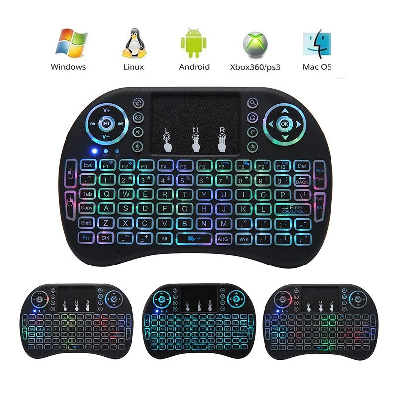Rechargeable Bluetooth Mini Handheld Backlit Keyboard and Air Mouse Touchpad for Android TV box & Laptops - Black