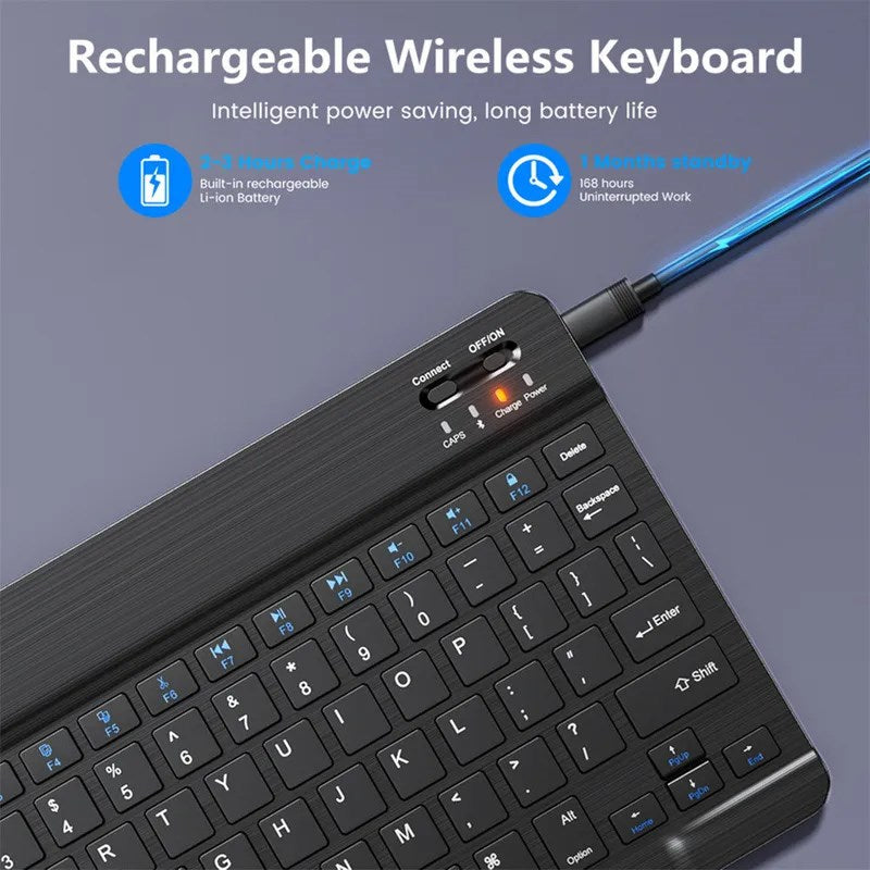 Gadgeton Rechargeable Wireless Bluetooth 10” Keyboard for Tablets, iPad, Smartphones, MacBook & Laptops (English) - Black