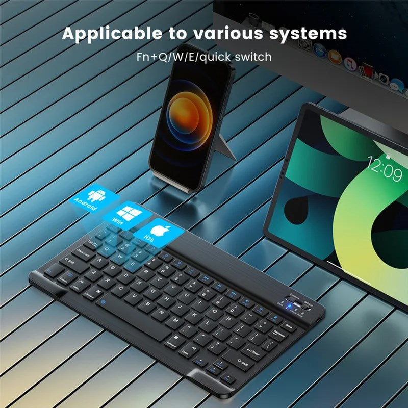 Gadgeton Rechargeable Wireless Bluetooth 10” Keyboard for Tablets, iPad, Smartphones, MacBook & Laptops (English) - Black