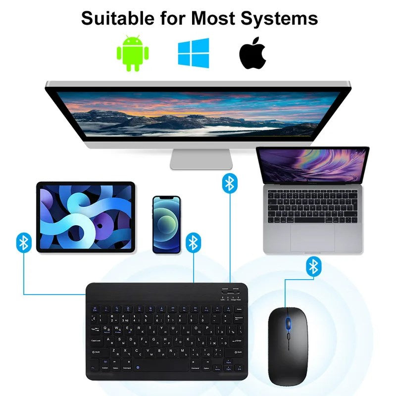Gadgeton Rechargeable Wireless Bluetooth 10” Keyboard for Tablets, iPad, Smartphones, MacBook & Laptops (English) - Black