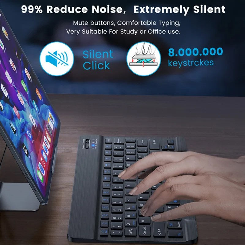 Gadgeton Rechargeable Wireless Bluetooth 10” Keyboard for Tablets, iPad, Smartphones, MacBook & Laptops (English) - Black