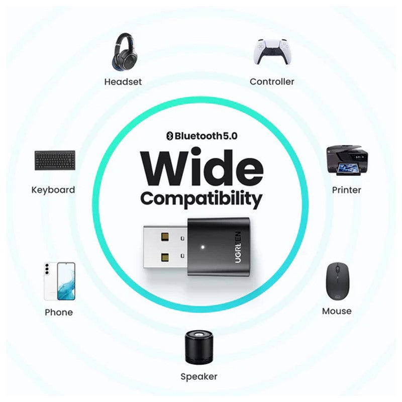 Ugreen USB Bluetooth Adapter for PC, 5.0 Bluetooth Dongle Receiver - 80889-UG