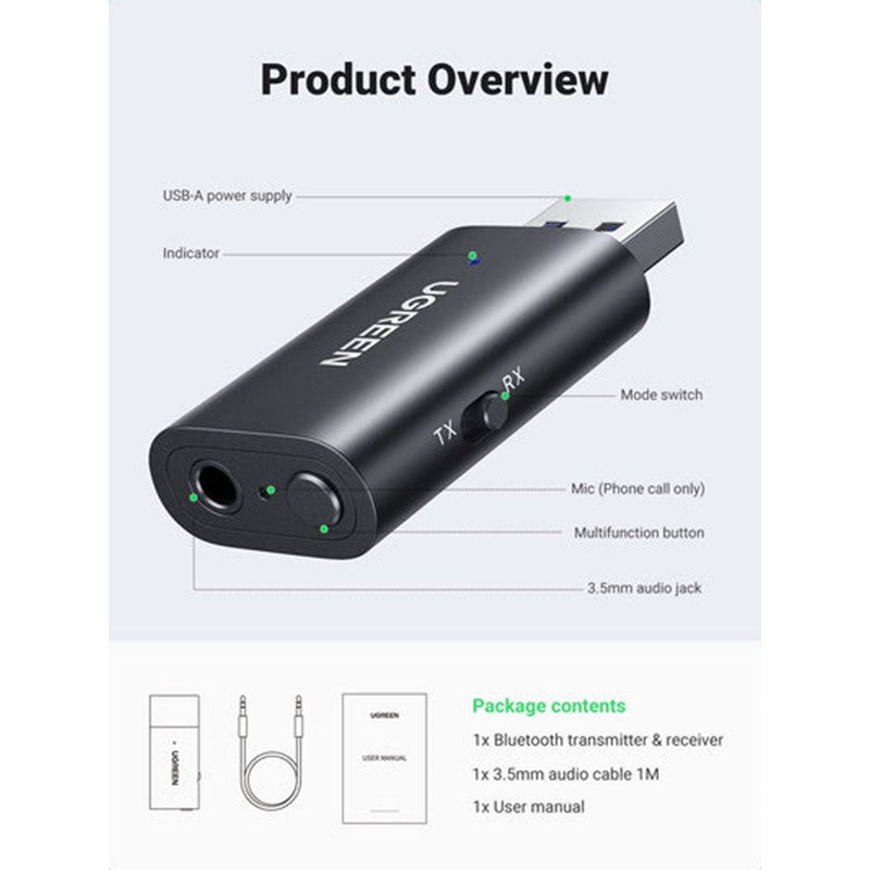 Ugreen USB Bluetooth 5.1 Transmitter Receiver