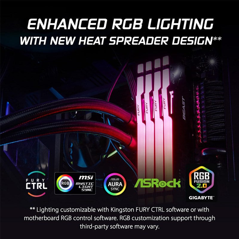 Kingston FURY Beast RGB 32GB (16GB x2) DDR5 6000MT/s RAM Memory Kit - Black