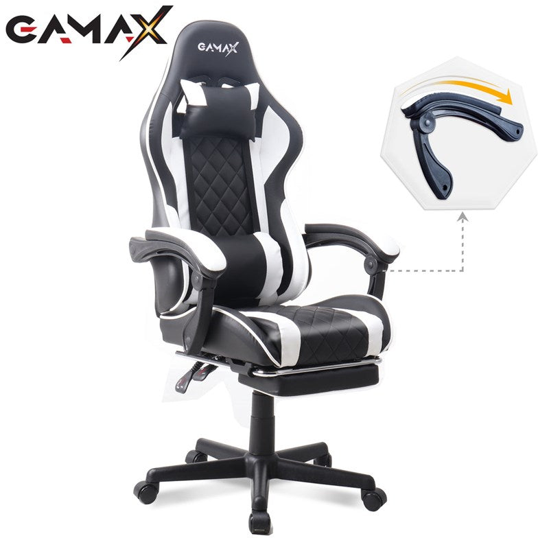 Gamax Gaming Chair Model 1-LT001L with Linkage Function Armrest & Retractable Footrest