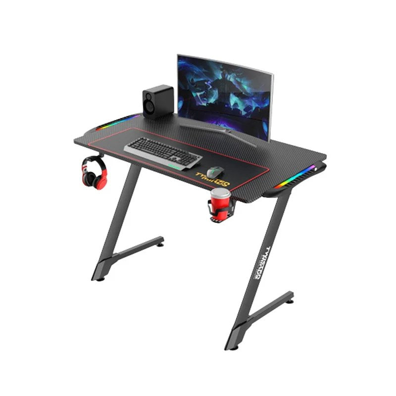 Marvo CH-106 Gaming Chair with Twisted Minds Z-Shaped Gaming Desk Carbon Fiber Texture