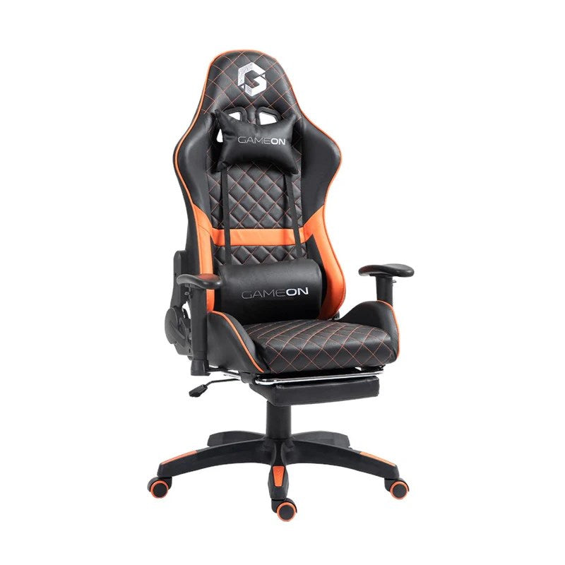 GAMEON Gaming Chair with Foot Rest with Twisted Minds Z-Shaped Gaming Desk Carbon Fiber Texture