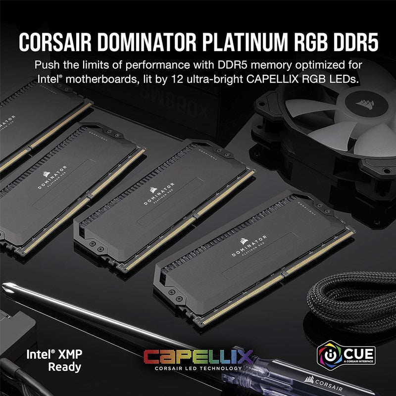 Corsair DOMINATOR PLATINUM RGB 32GB (2x16GB) DDR5 DRAM 7200MHz C34 Memory Kit - Black