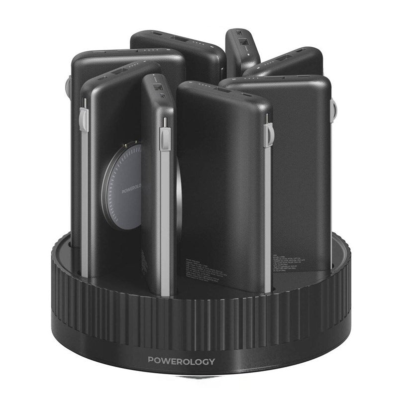Powerology 8 in 1 Powerbank Terminal, 10000mAh Power Banks, Built-In Cable, Built-In Safeguards, Multi-Output Power Bank, Rapid Re-Charging Station, Fast-Wireless MagSafe