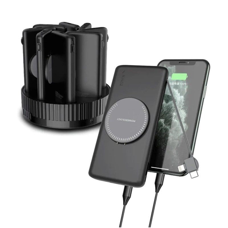 Powerology 8 in 1 Powerbank Terminal, 10000mAh Power Banks, Built-In Cable, Built-In Safeguards, Multi-Output Power Bank, Rapid Re-Charging Station, Fast-Wireless MagSafe