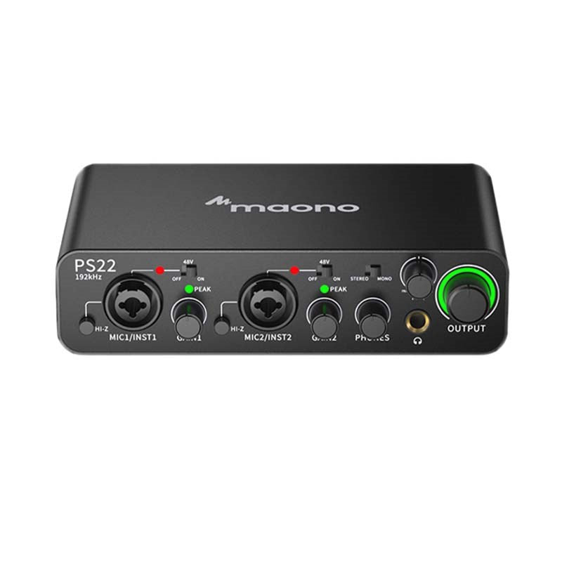 Maonocaster PS22 Audio Interface for Recording, Music Production, Guitar – Black
