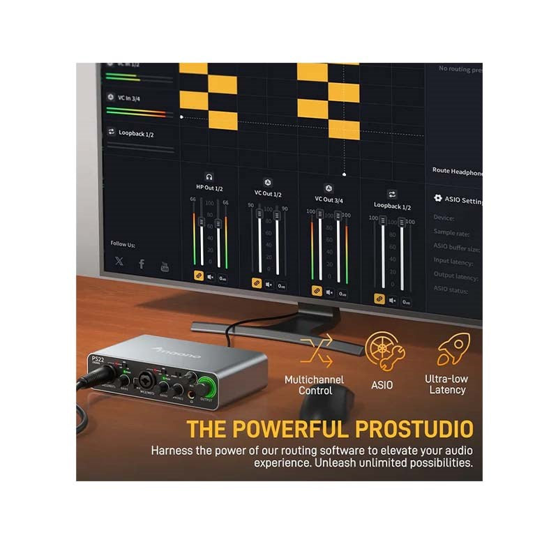 Maonocaster PS22 Audio Interface for Recording, Music Production, Guitar – Black