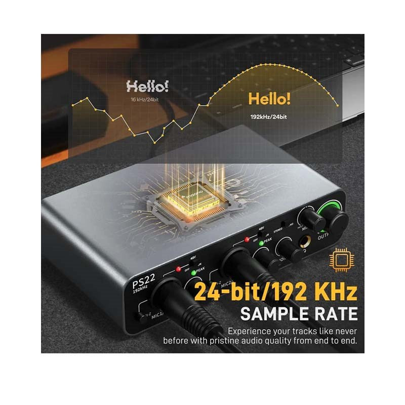 Maonocaster PS22 Audio Interface for Recording, Music Production, Guitar – Black