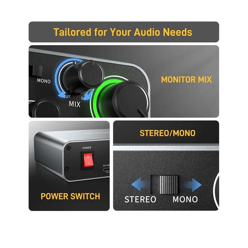 Maonocaster PS22 Audio Interface for Recording, Music Production, Guitar – Black