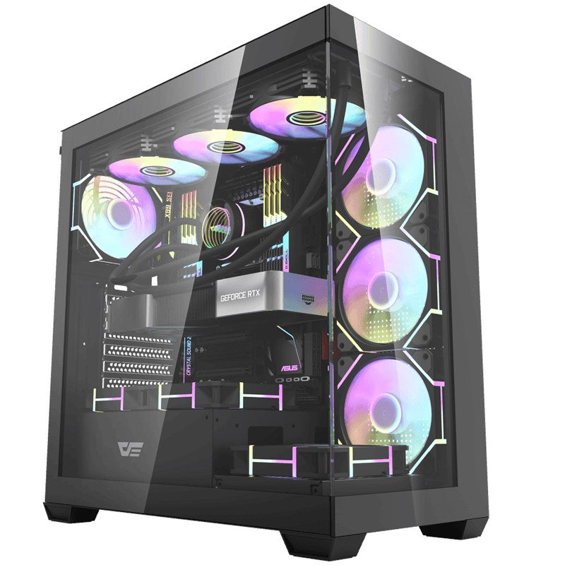 Aigo DarkFlash DS900 Aquarium ATX Mid Tower PC Gaming Case - Black (Fans Not Included)