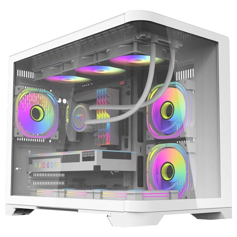 Aigo Darkflash ARC1 M-ATX Curved Tempered Glass Mid Tower Gaming Case  - White (Fans Not Included)