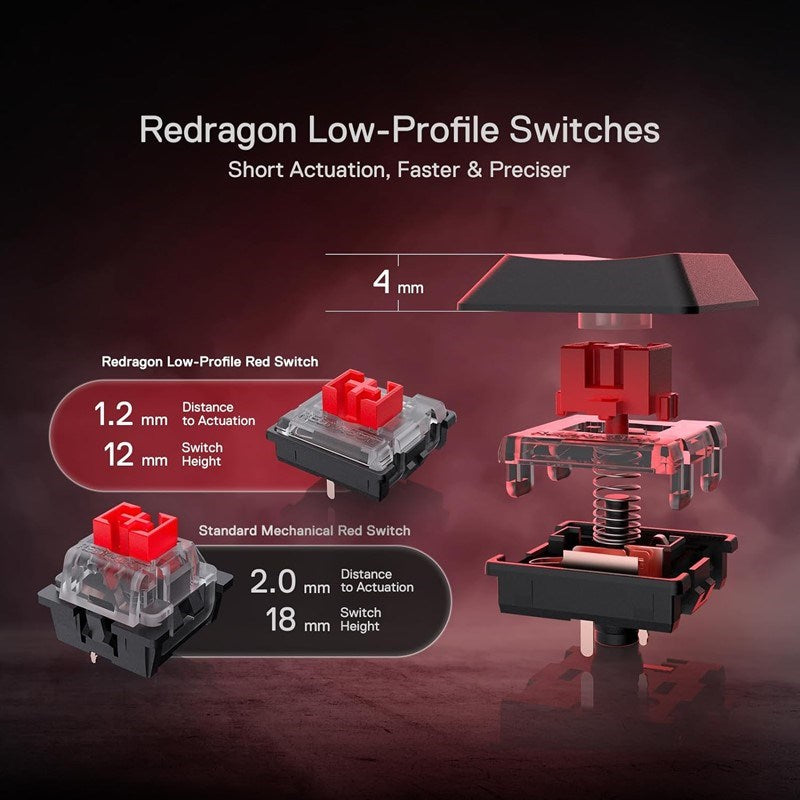Redragon Horus K618 PRO RGB Wired/Bluetooth Mechanical Gaming Keyboard (Red Switch) - Black