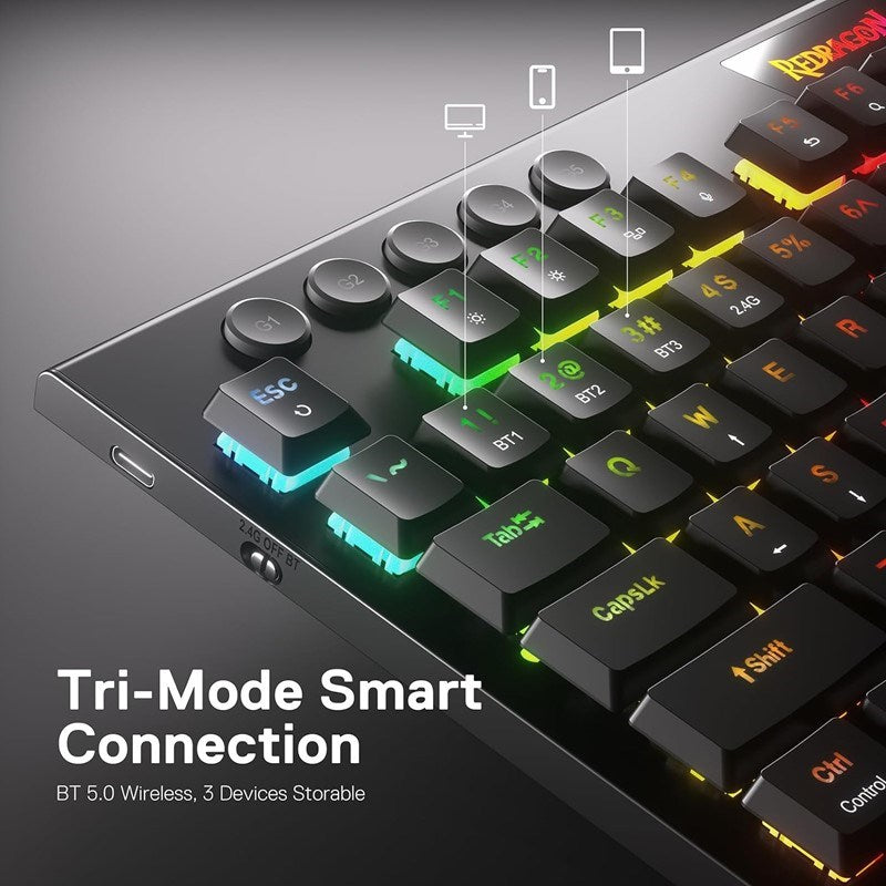 Redragon Horus K618 PRO RGB Wired/Bluetooth Mechanical Gaming Keyboard (Red Switch) - Black