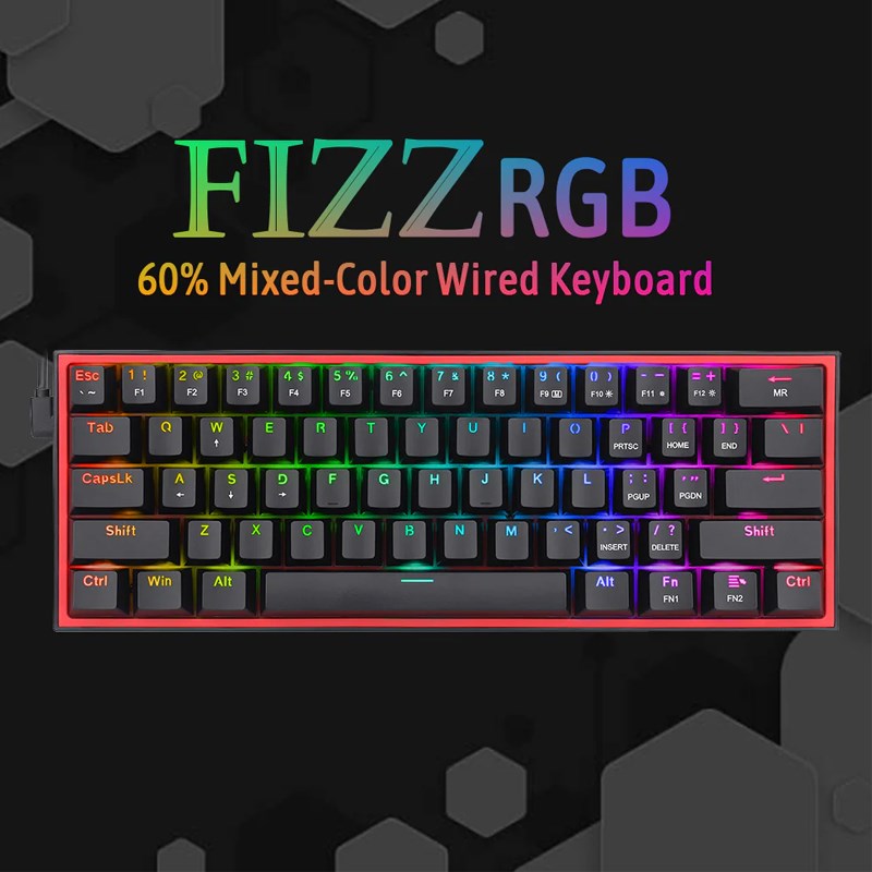 Redragon Fizz K617 60% Wired RGB Mechanical Gaming Keyboard (Red Switch) - Black