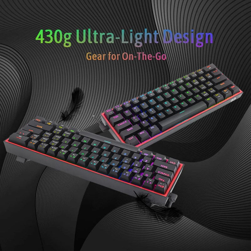 Redragon Fizz K617 60% Wired RGB Mechanical Gaming Keyboard (Red Switch) - Black