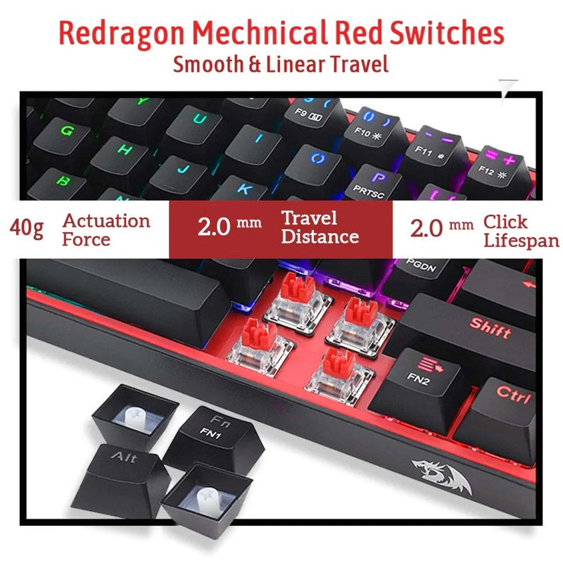 Redragon Fizz K617 60% Wired RGB Mechanical Gaming Keyboard (Red Switch) - Black