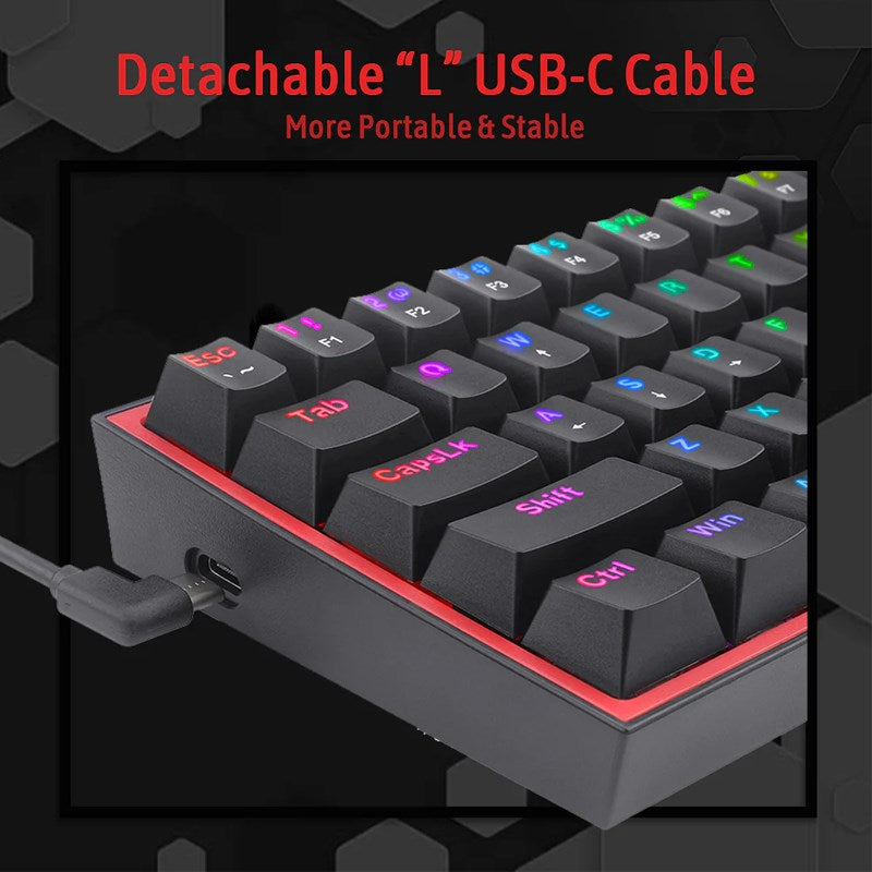 Redragon Fizz K617 60% Wired RGB Mechanical Gaming Keyboard (Red Switch) - Black
