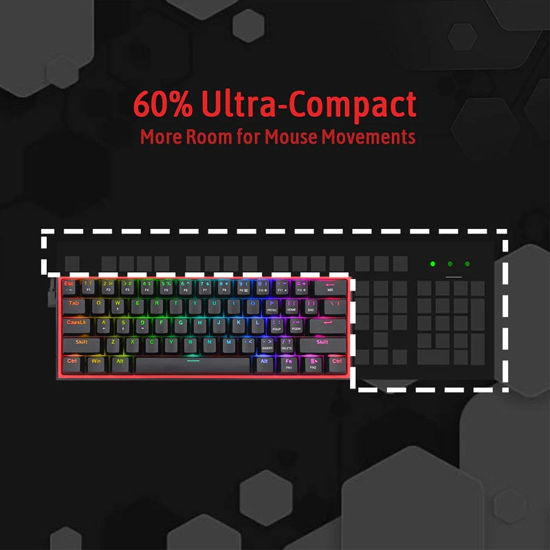 Redragon Fizz K617 60% Wired RGB Mechanical Gaming Keyboard (Red Switch) - Black