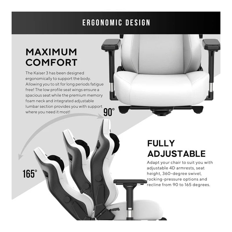 Anda Seat Kaiser Large Premium Ergonomic Gaming/Office Chair - White