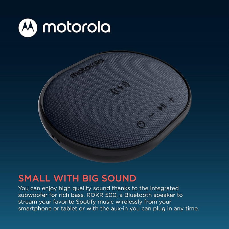 Motorola ROKR 500 Portable Bluetooth Speaker with Wireless Charging Pad with Microphone for Handsfree Calls - IPX6 Water Resistance - Black
