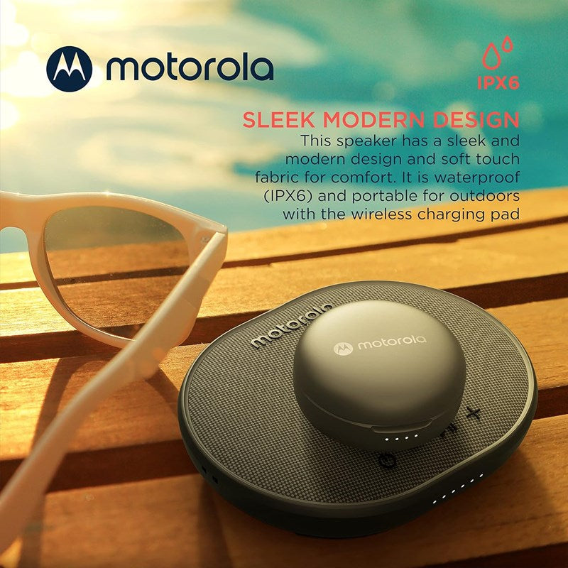 Motorola ROKR 500 Portable Bluetooth Speaker with Wireless Charging Pad with Microphone for Handsfree Calls - IPX6 Water Resistance - Black