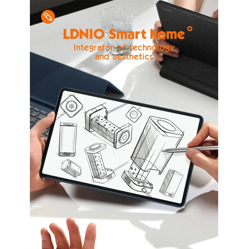 LDNIO SKW6457 Power Extension Cord - 6 UK AC Outlets, 1 USB-C (30W PD), 3 USB-A Ports, Wireless Charging, 2500W, 2M Cable - Black