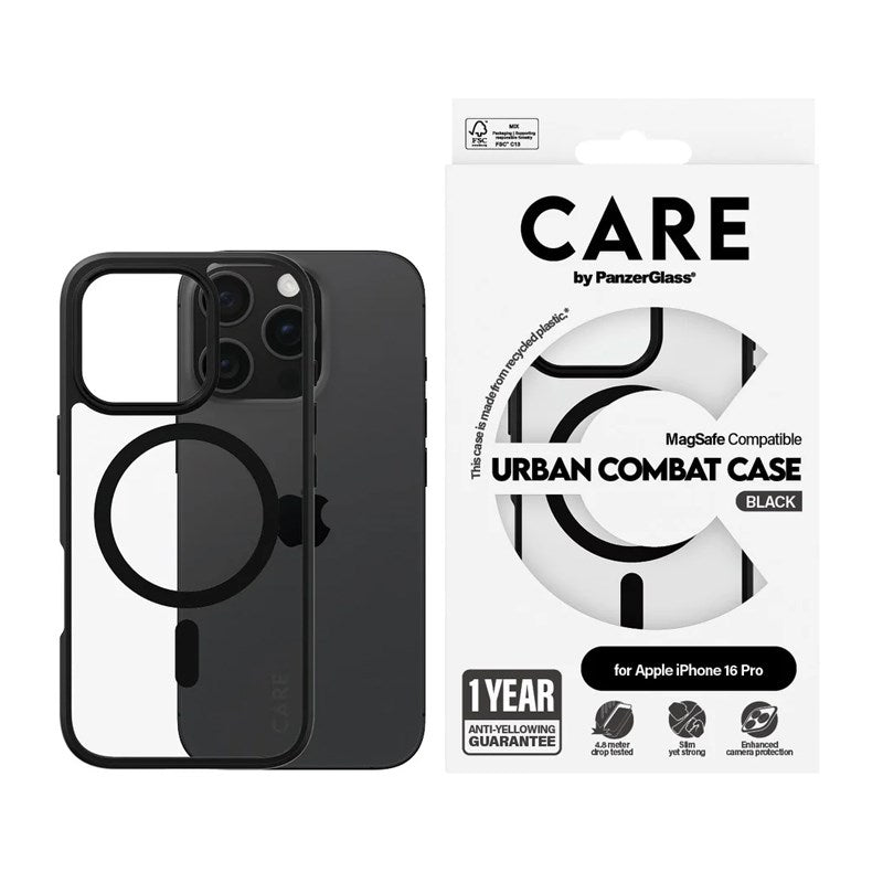 CARE By PanzerGlass Flagship Case Transparent Urban Combat w. Black Frame & MagSafe