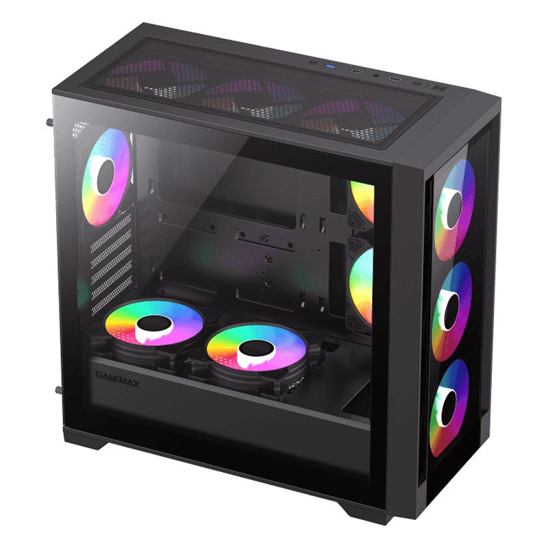 GameMax Defender TG M-ATX Mid Tower Gaming Case - Black (4 ARGB Fans Included)