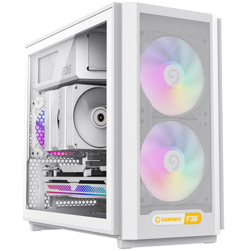 GameMax F36 WH M-ATX Mid Tower Gaming Case - White (3 ARGB Fans Included)