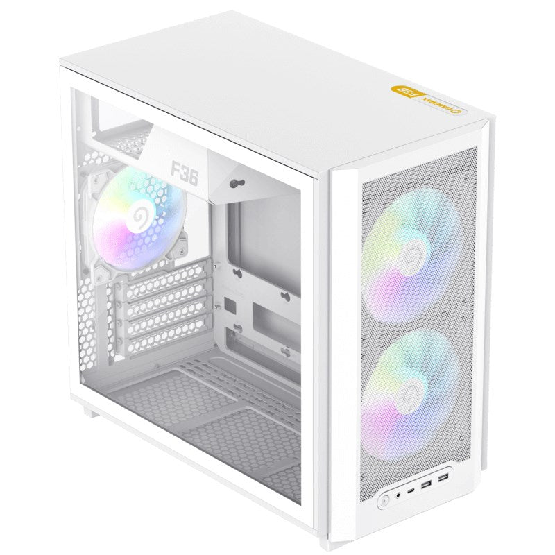 GameMax F36 WH M-ATX Mid Tower Gaming Case - White (3 ARGB Fans Included)