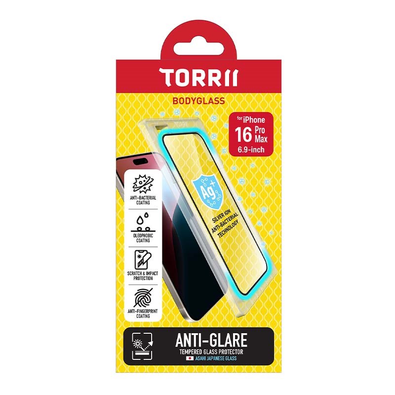 Torrii Bodyglass Screen Protector Tempered Glass For iPhone 16 Pro Max (6.9”) Anti-Bacterial Coating