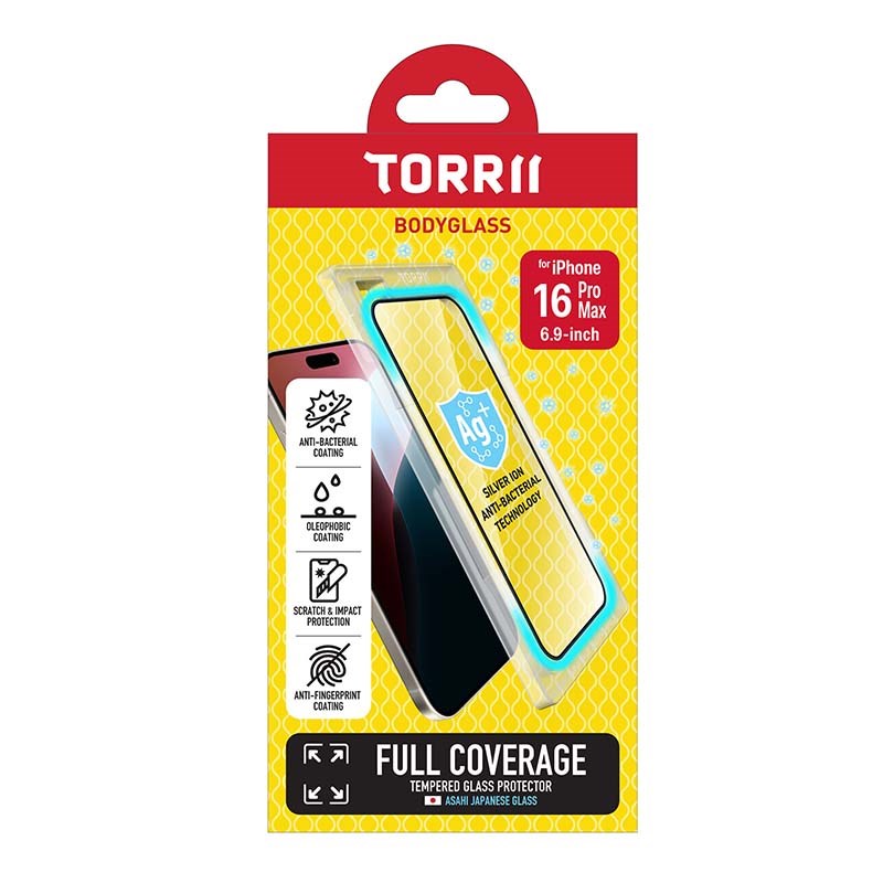 Torrii Bodyglass Screen Protector Tempered Glass For iPhone 16 Pro Max (6.9”) Anti-Bacterial Coating