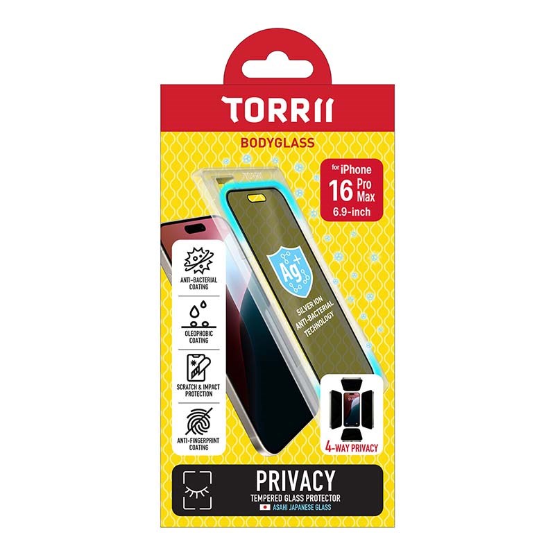 Torrii Bodyglass Screen Protector Tempered Glass For iPhone 16 Pro Max (6.9”) Anti-Bacterial Coating