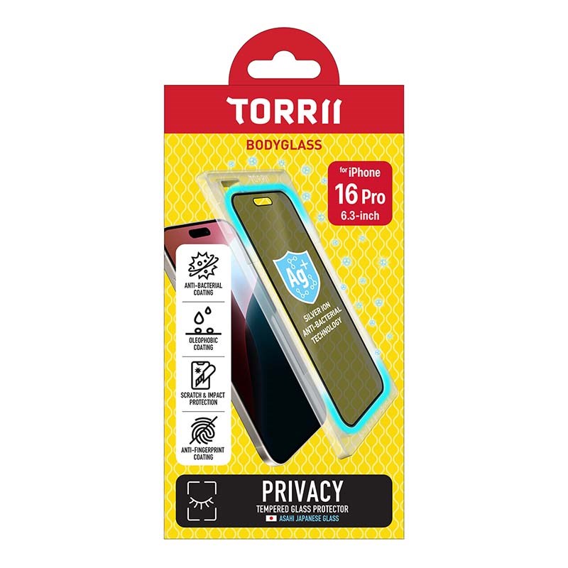Torrii Bodyglass Screen Protector Tempered Glass For iPhone 16 Pro (6.3”) Anti-Bacterial Coating